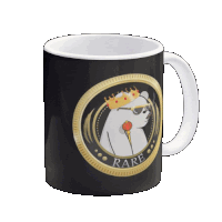 a coffee mug with a polar bear wearing a crown and sunglasses and the word rare on it