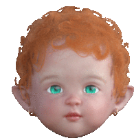 a baby with red hair and green eyes has earrings on