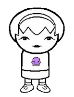 a pixel art of a girl with a purple octopus on her shirt