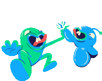 a green and blue cartoon character giving a high five