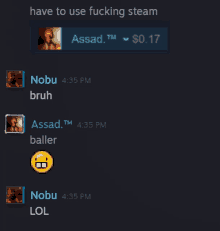 a screenshot of a conversation between nobu bruh and assad baller