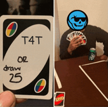 a card that says t4t or draw 25