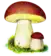 a large mushroom and a smaller mushroom are sitting on top of each other on a white background .