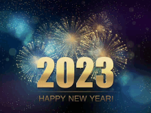 a happy new year greeting card with fireworks behind the number 2023