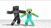 two minecraft characters are dancing on a grid background