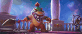 a cartoon character is holding a sword and a broom in his hands .
