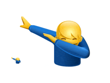 a man in a blue shirt is doing the dab