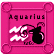 a pink square with the zodiac sign aquarius and a bomb on it