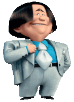 a cartoon character wearing a suit and tie smiles