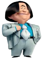 a cartoon character wearing a suit and tie smiles