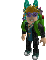 a roblox character with a green backpack and sunglasses