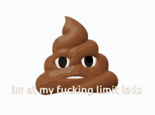 a picture of a poop with the words im at my fucking limit lads below it