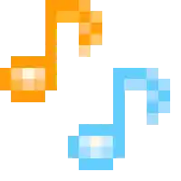 a green and a blue music note in a pixel art style .