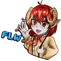 a cartoon drawing of a girl with horns and the word flow below her