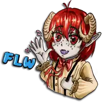 a cartoon drawing of a girl with horns and the word flow below her