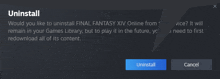 a screenshot of a uninstall window for final fantasy xiv