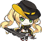 a cartoon girl is wearing a black hat and holding a sword .