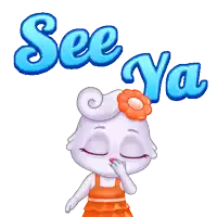 a cartoon rabbit with a flower on her head and the words see ya behind her