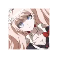 a girl with blonde hair and blue eyes is wearing a necklace