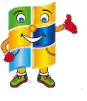 a cartoon of a windows logo with arms , legs and a face giving a thumbs up .