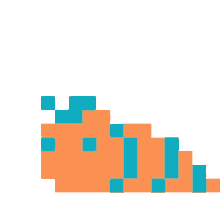 a pixel art drawing of a carrot with blue squares on it .