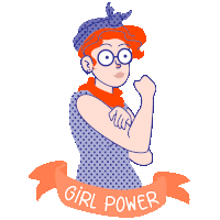 an illustration of a woman flexing her muscles with the words girl power written on a banner