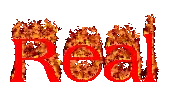 the word real is surrounded by flames and smoke