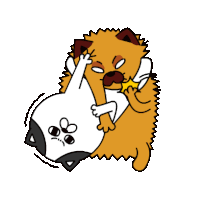 a cartoon drawing of a cat and a hedgehog fighting