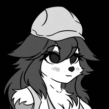 a black and white drawing of a girl wearing a baseball cap