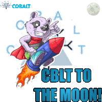 a cartoon of a panda on a rocket with the words " cobalt to the moon "