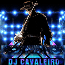 a dj named dj cavaleiro is playing music with a sword in his hand