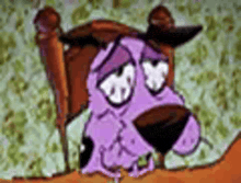 courage the cowardly dog from the cartoon courage the cowardly dog is wearing a cowboy hat and looking sad .