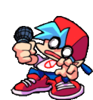 a cartoon character is holding a microphone in his hand and making a funny face .