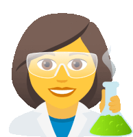 a cartoon of a female scientist holding a beaker with green liquid in it