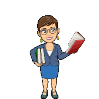 a cartoon of a woman in a blue suit holding a book