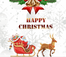 a christmas card with santa claus in a sleigh pulled by reindeer