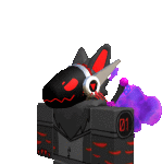 a black and red robot with a purple smoke coming out of it 's mouth .