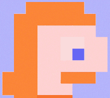 a pixel art of a woman with red hair and a blue square in the eye