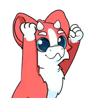 a cartoon drawing of a red and white cat with the word yess written below it