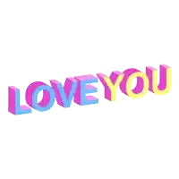 the word love you is written in a colorful font