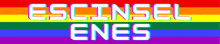 a rainbow flag with the words " escinsel enes " in white letters