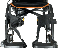 a close up of a wheelchair with a charger on the back of it