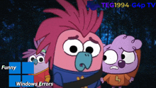 three cartoon characters are standing next to each other with the words windows errors on the bottom right