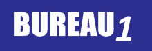 a blue background with the word bureau 1 in white letters