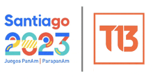 a logo for santiago 2023 with t13 in a square