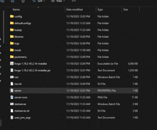 a computer screen shows a list of files and folders including one called properties file