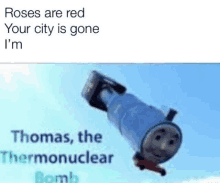 thomas , the thermonuclear bomb , is flying through the air with roses are red your city is gone i 'm .