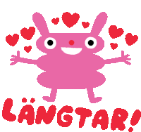 a pink monster with red hearts and the word langtar in red letters