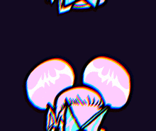 a colorful drawing of a mickey mouse 's head with a dark background