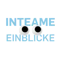a blue and white logo with googly eyes and the words " inteame einblicke "